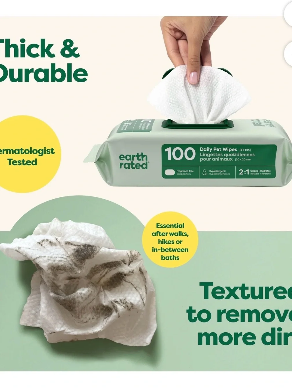 earth rated 100 Count Daily Pet Wipes - White Wipes